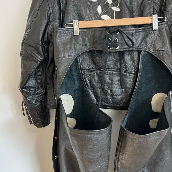 Vintage Screaming Eagle Black Leather Jacket Size 40 With Leather Chaps Large - Picture 7 of 16
